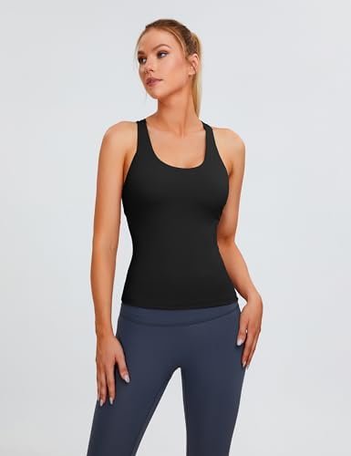 Women Workout Tank Tops Athletic Built in Bra Tank Top Cross Back Gym Yoga Tops